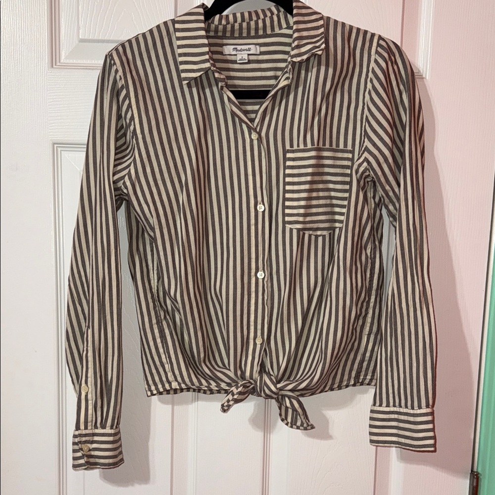 Madewell Black and Cream Striped Shirt